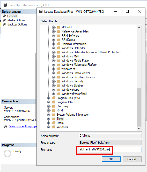 How do I back up the AMT Production database?