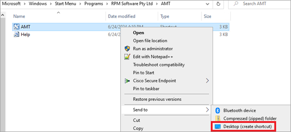 How do I create desktop shortcuts and rename icons for AMT client?