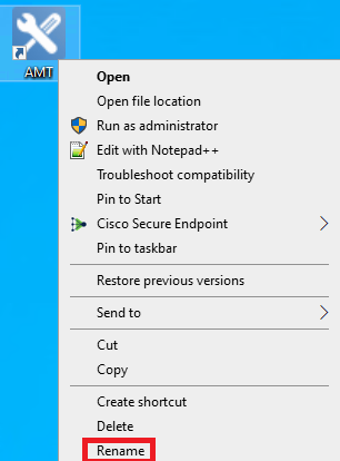 How do I create desktop shortcuts and rename icons for AMT client?