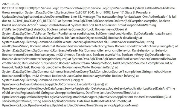 What do I do if I get an error saying the transaction log is full for ...