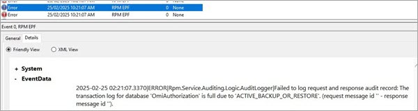What do I do if I get an error saying the transaction log is full for ...