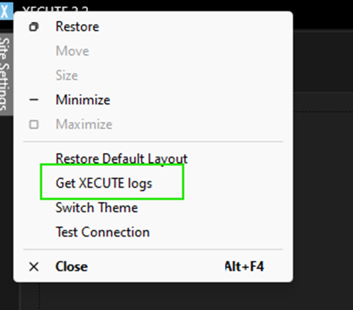 How do I export the log files from XECUTE?