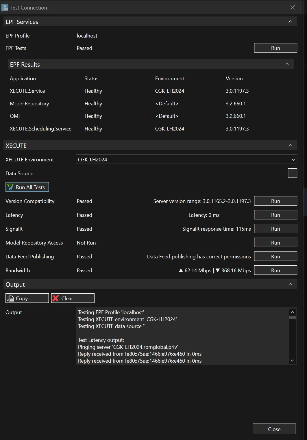How do I find the Test Connection Results for XECUTE on my computer?