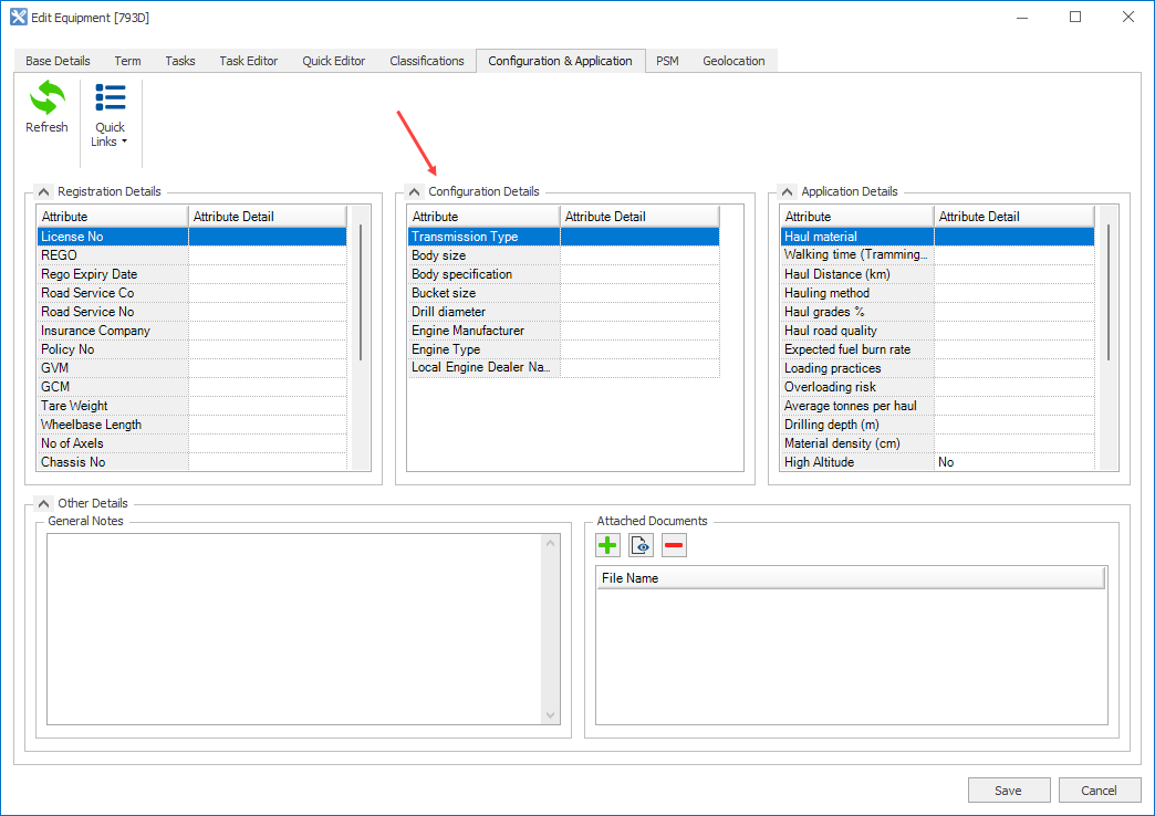In AMT, how do I add or update the configuration details for an asset?